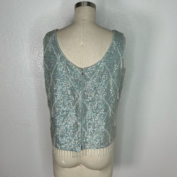 Vintage baby blue iridescent sequin pearl retro flapper top M - Picture 4 of 8